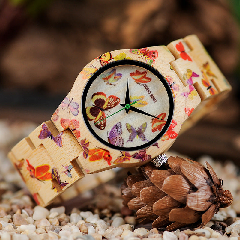 BOBO BIRD O20 Butterfly Print Women Watches