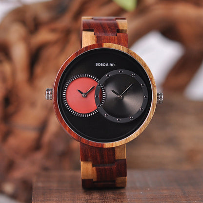 BOBO BIRD Thin Men Watch Original Wood Watches 2 Time Zone Display Quartz Wristwatch horloges mannen