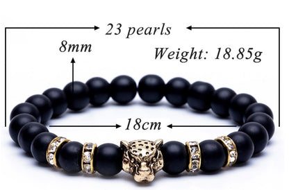 8mm Natural Stone Lava Stone Bead Bracelet For Men Leopard Head Leopard Pendant Charm Bracelet Handmade Jewelry