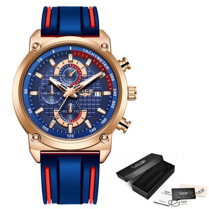 Creative Design Blue Watches Men Luxury Quartz Wristwatch Stainless Steel Chronograph Sport Men Watch Relogio Masculino