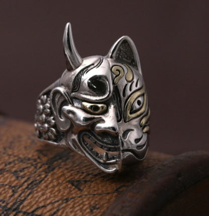 S925 sterling silver jewelry Japan prajna mask silver ring personality men retro Thai silver index finger creative ring