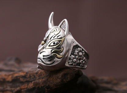 S925 sterling silver jewelry Japan prajna mask silver ring personality men retro Thai silver index finger creative ring