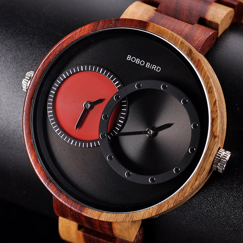 BOBO BIRD Thin Men Watch Original Wood Watches 2 Time Zone Display Quartz Wristwatch horloges mannen