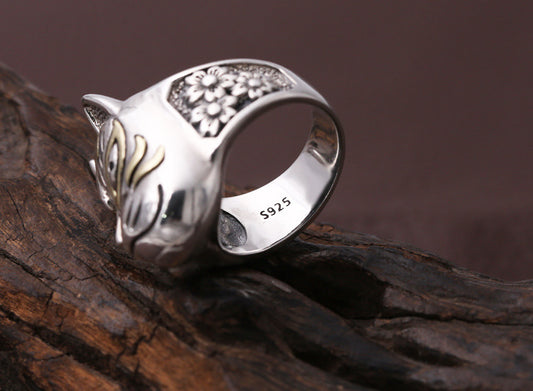 S925 sterling silver jewelry Japan prajna mask silver ring personality men retro Thai silver index finger creative ring