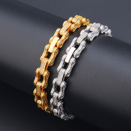 Zircon Locomotive Chain Hip Hop Bracelet Men And Women Personality Cuban Chain