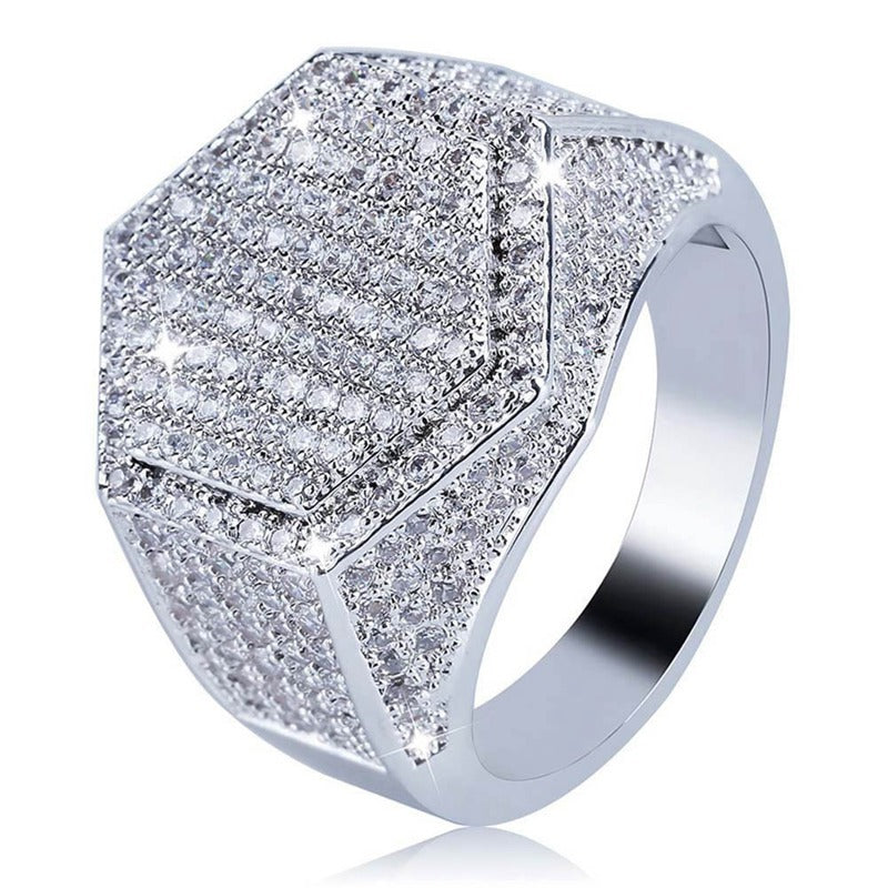 Hip Hop Man Ring Micro Pave CZ Silver Ring Gold Color Square Rings For Men Jewelry