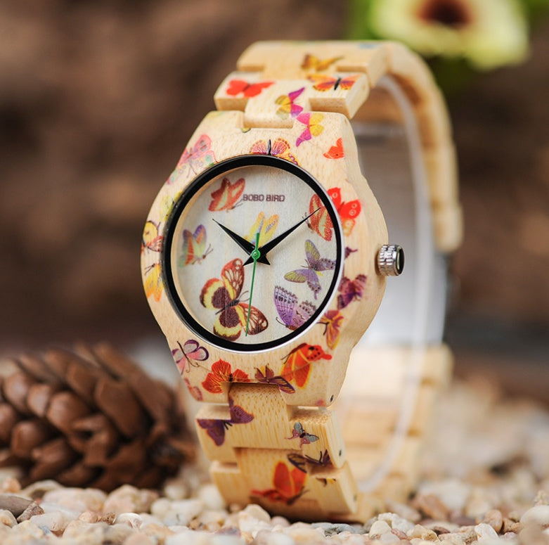 BOBO BIRD O20 Butterfly Print Women Watches