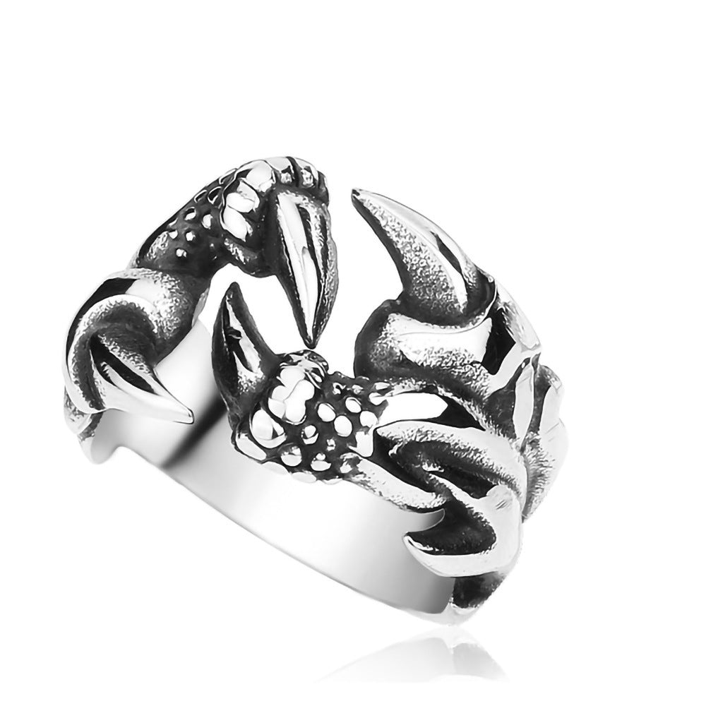 Men's Domineering Open Dragon Claw Ring Punk Chrome Jewelry Titanium Steel Dragon Claw Heart Party Rings For Men